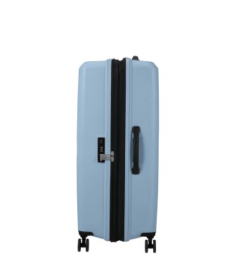 American Tourister Aerostep large expandable hard sided suitcase with capacity up to 109 L blue