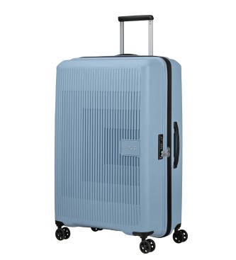 American Tourister Aerostep large expandable hard sided suitcase with capacity up to 109 L blue