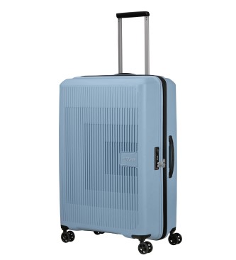 American Tourister Aerostep large expandable hard sided suitcase with capacity up to 109 L blue