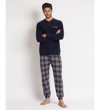 Antonio Miro Sober navy plaid long sleeve pyjamas