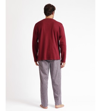Antonio Miro Pyjama Long Sleeve Vichy Pixel Top maroon