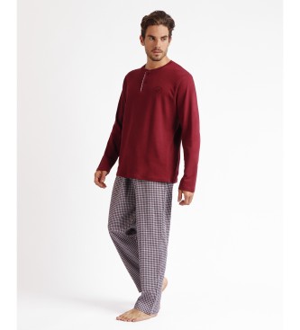 Antonio Miro Pyjama Long Sleeve Vichy Pixel Top maroon