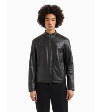 Armani Exchange Czarna kurtka skórzana w stylu biker