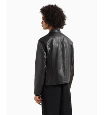 Armani Exchange Czarna kurtka skórzana w stylu biker