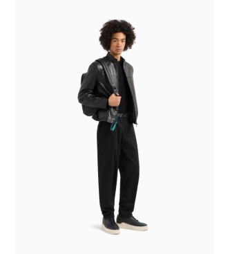 Armani Exchange Czarna kurtka skórzana w stylu biker