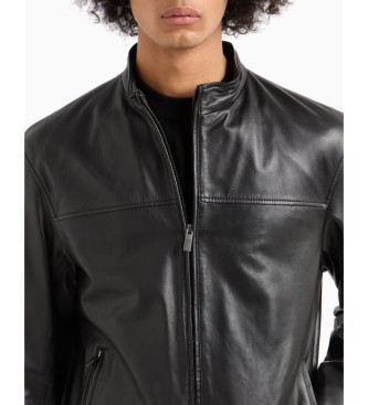 Armani Exchange Czarna kurtka skórzana w stylu biker