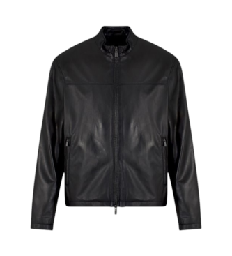 Armani Exchange Czarna kurtka skórzana w stylu biker