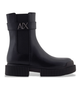 Armani Exchange Botins em pele com logtipo preto