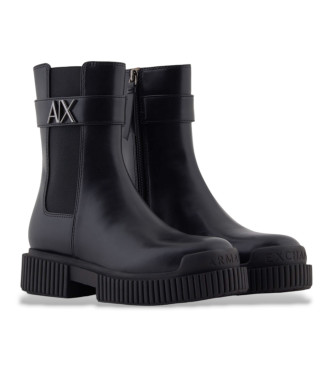 Armani Exchange Botins em pele com logtipo preto