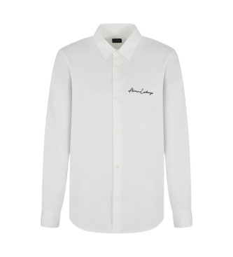 Armani Exchange Camicia casual in puro cotone bianco microelastico slim a maniche lunghe con risvolto tinta unita