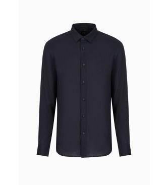 Armani Exchange Camisa casual de linho azul-marinho