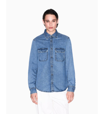 Armani Exchange Blauw Regular Fit Denim Overhemd