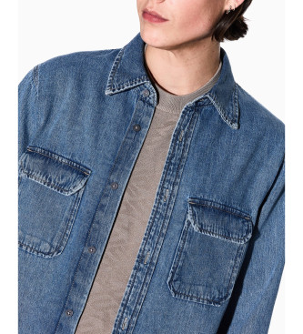 Armani Exchange Blauw Regular Fit Denim Overhemd