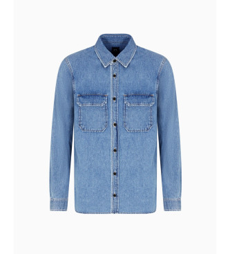 Armani Exchange Blauw Regular Fit Denim Overhemd