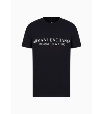 Armani Exchange Marineblaues Strick-T-Shirt mit normaler Passform
