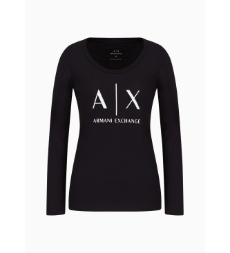 Armani Exchange T-shirt z dzianiny o regularnym kroju, czarny