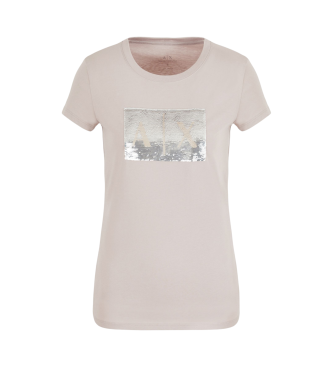 Armani Exchange T-shirt simples com lantejoulas cor-de-rosa