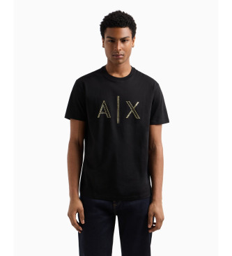 Armani Exchange T-shirt con logo in strass nero