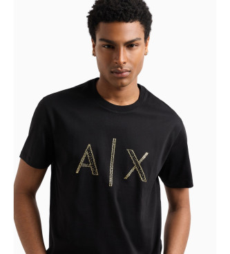 Armani Exchange T-shirt con logo in strass nero