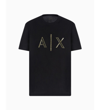 Armani Exchange T-shirt con logo in strass nero