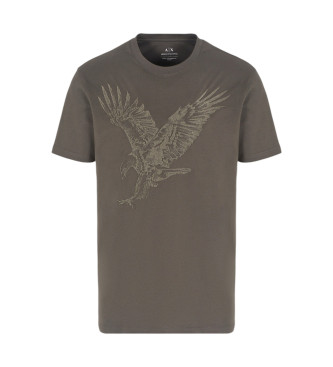 Armani Exchange Normal geschnittenes T-Shirt mit Adler-Stickerei aus grnem ASV-Strickjersey