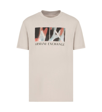 Armani Exchange Regular Fit T-Shirt mit abstraktem Logodruck aus beiger ASV-Baumwolle