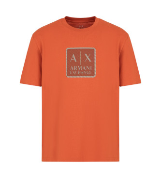 Armani Exchange Baumwoll-T-Shirt in normaler Passform mit Maxi-Patch mit orangefarbenem ASV-Logo