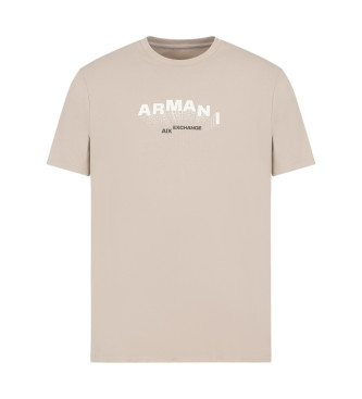 Armani Exchange T-shirt de corte justo com logtipo de efeito 3D em malha canelada ASV bege