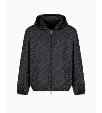 Armani Exchange Giacca con cappuccio in tessuto con logo nero