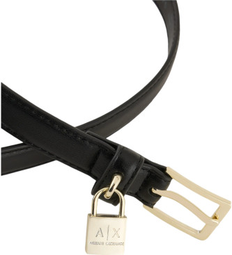 Armani Exchange Thin belt with padlock in recycled material ASV  black