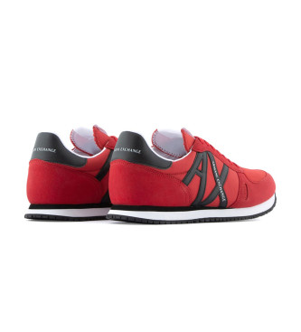 Armani Exchange Ekologiczne sneakersy z zamszu, siateczki i czerwonego nylonu