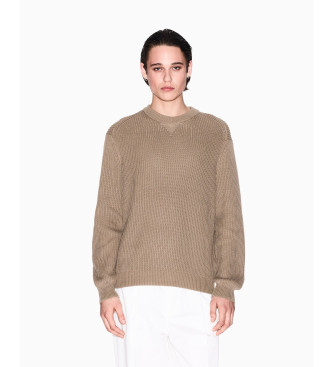 Armani Exchange Rjav rebrast pulover