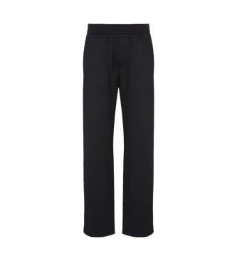 Armani Exchange Black cotton blend satin pleated trousers with darts