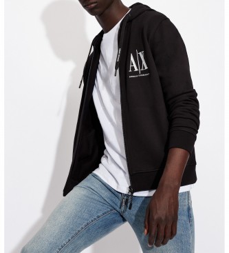 Armani Exchange Sweat-shirt en coton ouvert avec capuche noir