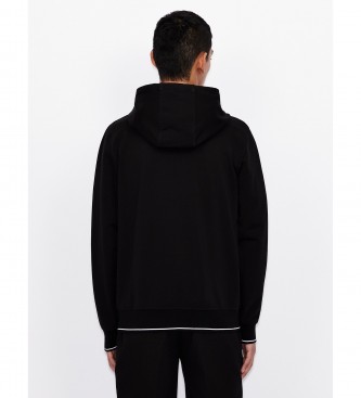 Armani Exchange Black open hooded fleece sweatshirt with black hood