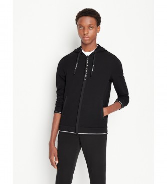 Armani Exchange Black open hooded fleece sweatshirt with black hood