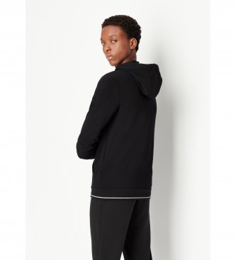 Armani Exchange Zwart fleece sweatshirt met open capuchon en zwarte capuchon