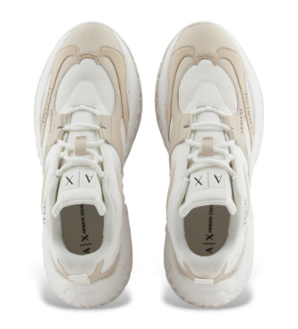 Armani Exchange Zapatillas de malla con dibujo personalizado  blanco, beige