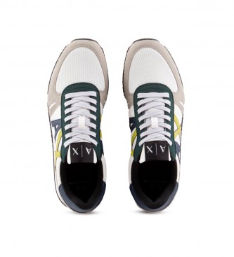 Armani Exchange Sapatos de corrida retro em couro com logtipo multicolorido