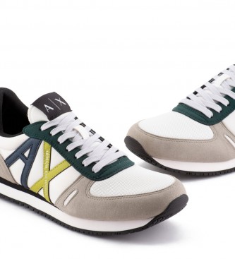 Armani Exchange Sapatos de corrida retro em couro com logtipo multicolorido
