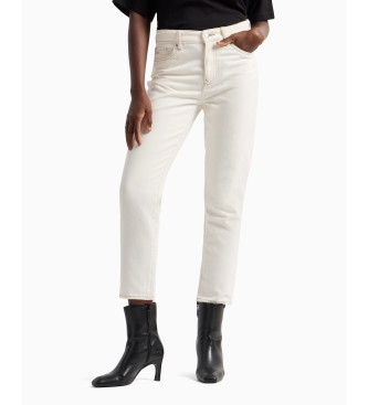 Armani Exchange Boyfriend cropped jeans in white stiff cotton denim