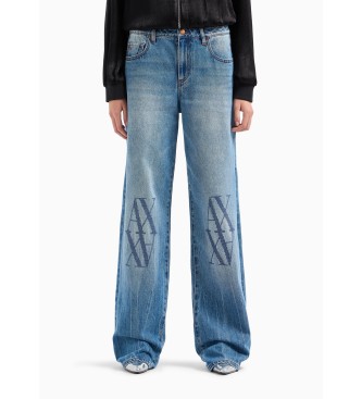 Armani Exchange Relaxed Fit Jeans aus festem Denim mit blauem gesticktem Monogramm