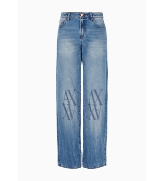 Armani Exchange Jeans Relaxed Fit en denim rgido con monograma bordado azul