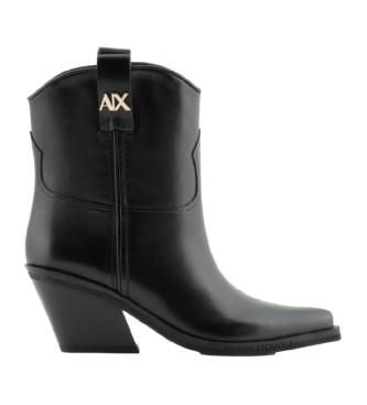 Armani Exchange Czarne skórzane buty kowbojskie za kostkę