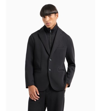 Armani Exchange Blazer en coton extensible avec fermeture clair sur le devant en noir et marine