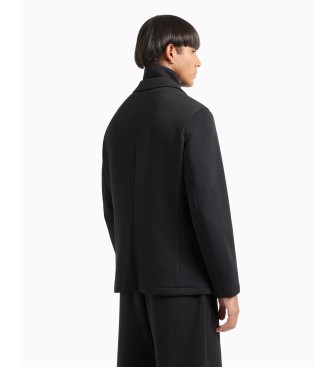 Armani Exchange Blazer en coton extensible avec fermeture clair sur le devant en noir et marine