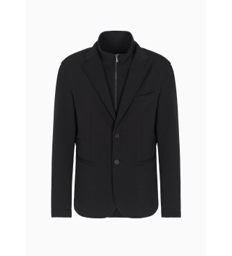 Armani Exchange Blazer en coton extensible avec fermeture clair sur le devant en noir et marine