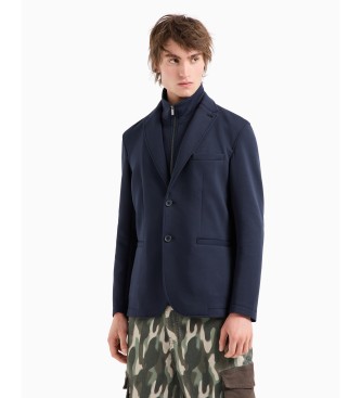 Armani Exchange Blazer en coton extensible avec fermeture clair sur le devant en bleu marine