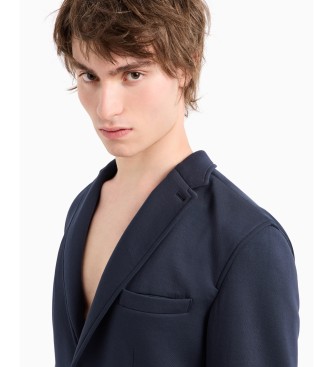 Armani Exchange Blazer em algodo elstico com fecho de correr em azul-marinho