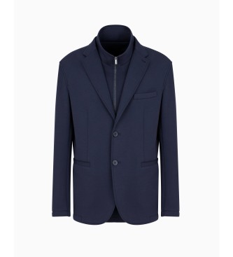 Armani Exchange Blazer em algodo elstico com fecho de correr em azul-marinho